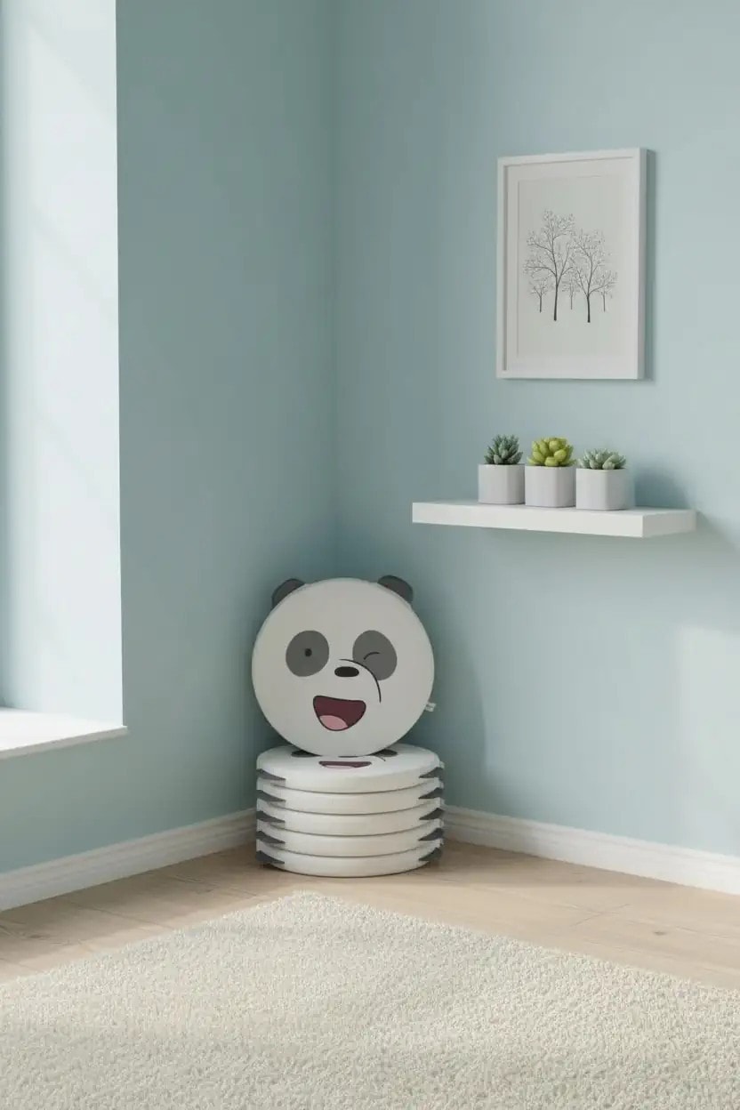 We Bare Bears Lisanslı Kalın Yuvarlak Yastık - Sandalye Minderi - Panda