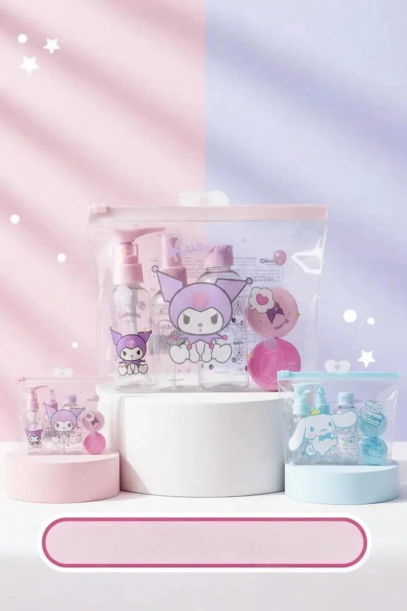 Sanrio Lisanslı Kuromi ve Cinnamoroll 5'li Seyahat Şişe Seti – Pratik ve Şık Şişe Seti 16,5 Cm