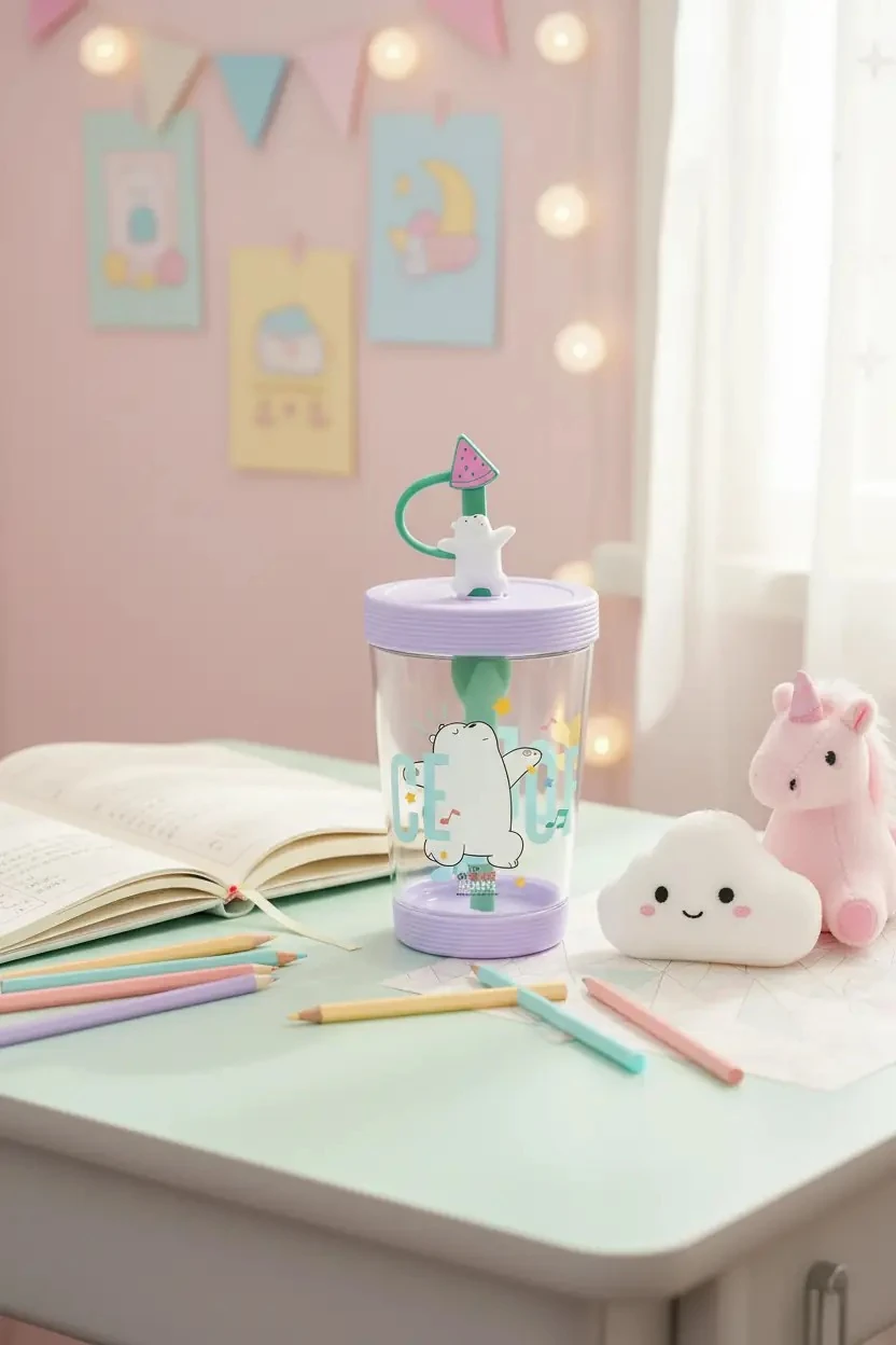 We Bare Bears Lisanslı Omuz Askılı Plastik Şişe 535ML - Kutup Ayısı Tasarımlı Şık İçecek Arkadaşı