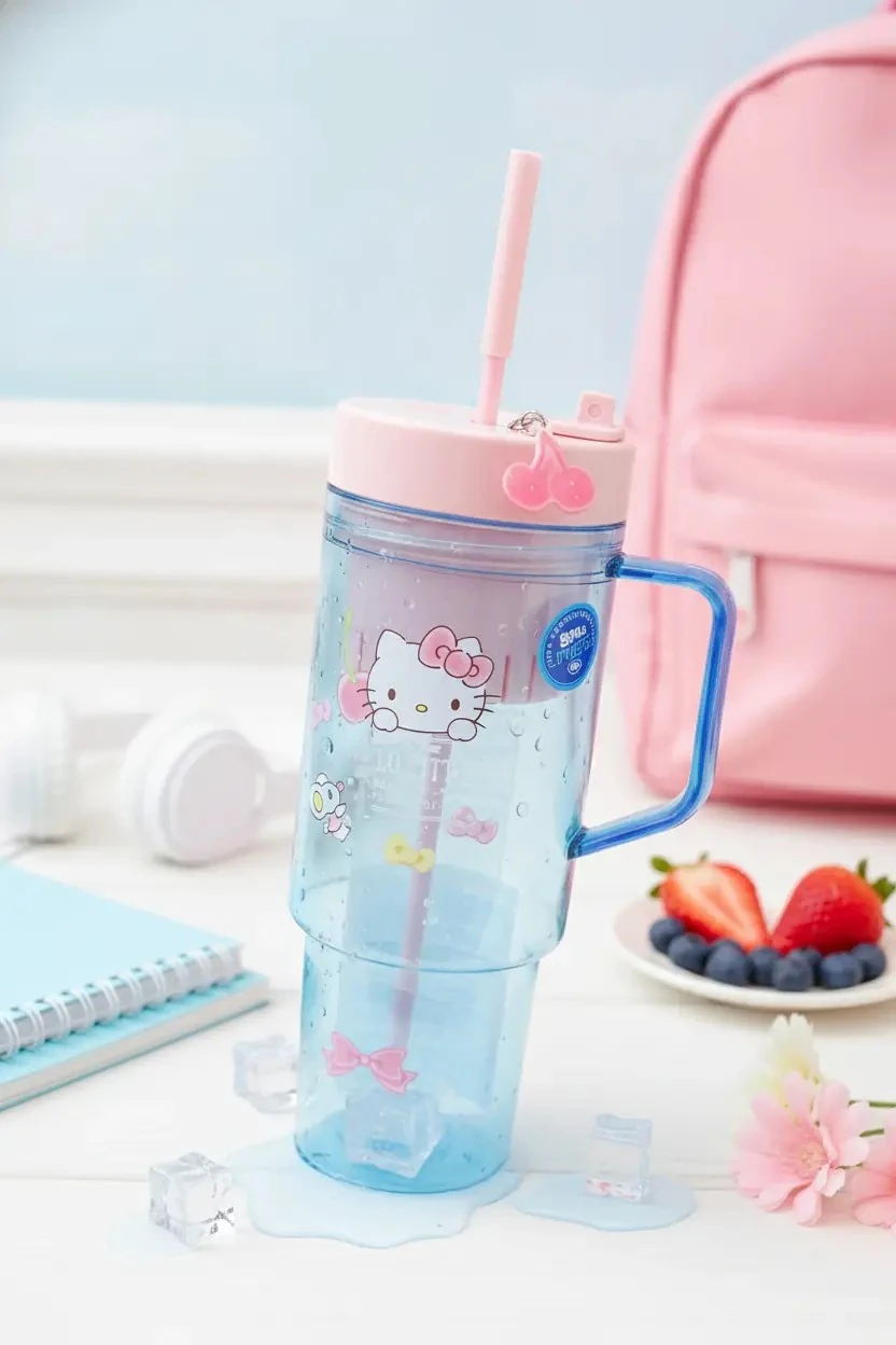 Sanrio Lisanslı Pipetli Plastik Şişe (1250ml) - Hello Kitty