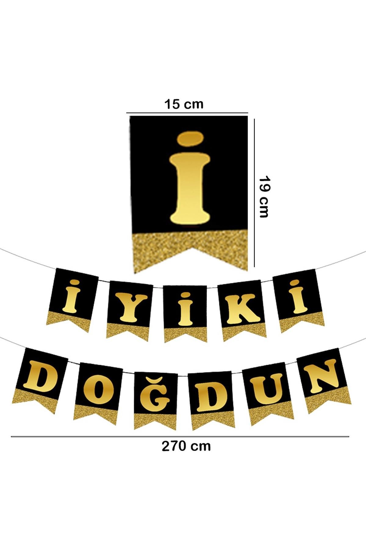 İyi Ki Doğdun Harf Afiş -Simli Siyah Altın