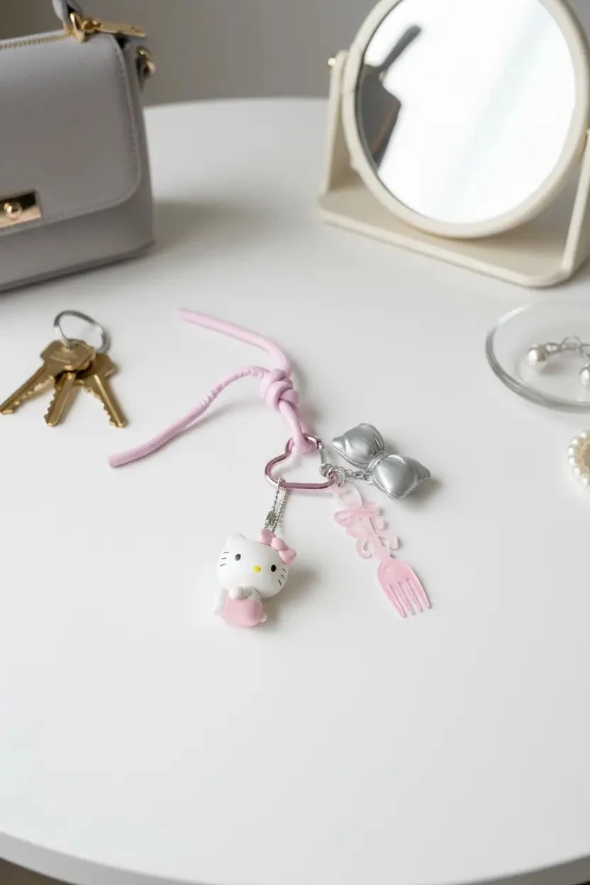 Hello Kitty Lisanslı Figür Kolye – Gümüş & Pembe Oturan Figür Aksesuar