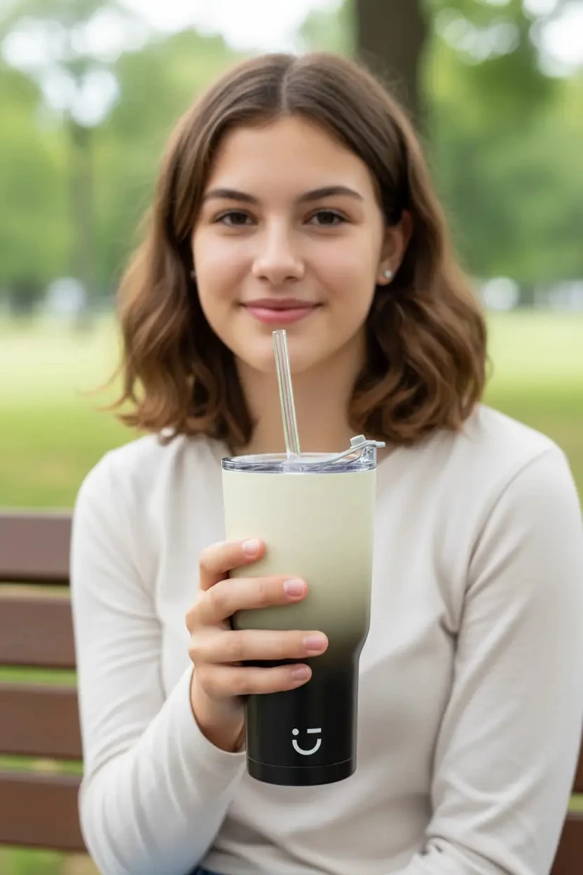 Gradyan Renkli Pipetli Çelik Matara 580 ml (Siyah)