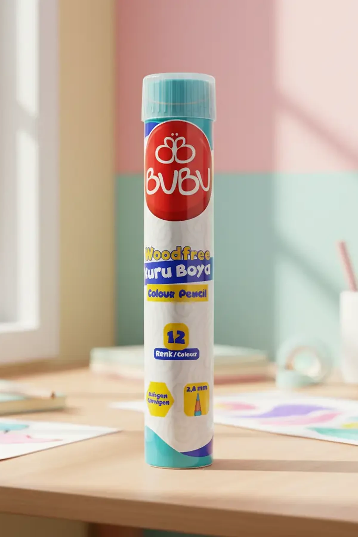 Bu-Bu Woodfree Kuru Boya Seti 12'li – Kırılmaya Dirençli Tüp Ambalaj (18 Cm)