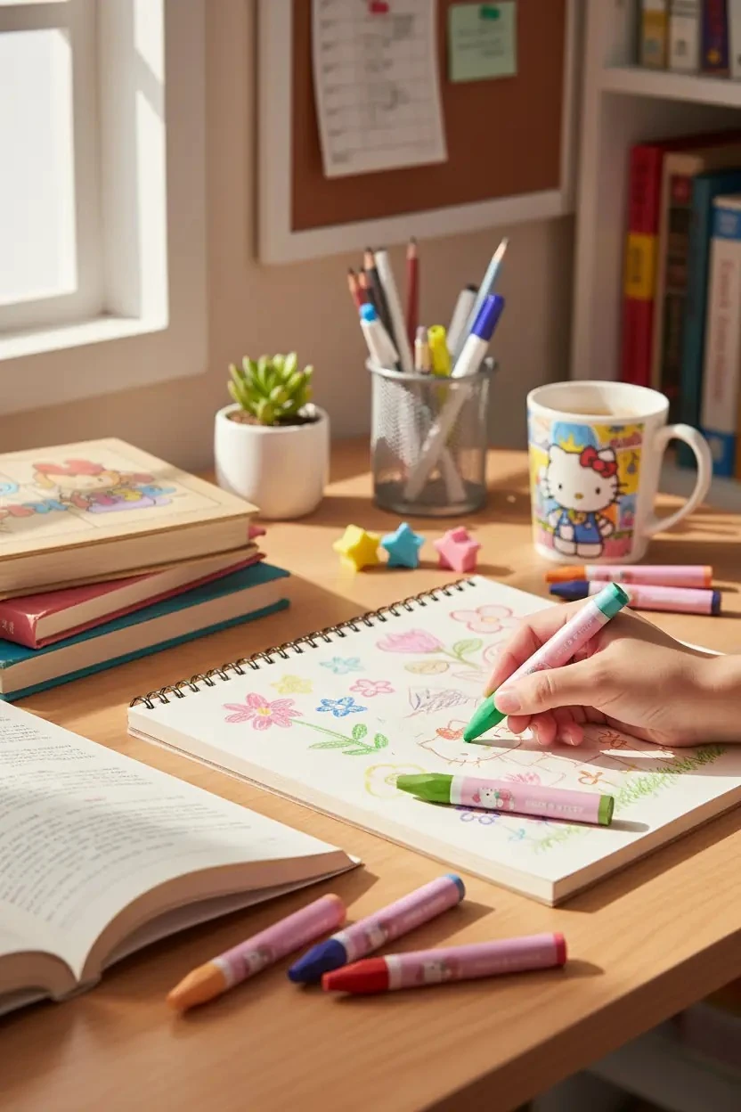 Sanrio Lisanslı Hello Kitty Çilek Serisi 24'lü Yağlı Pastel Boya Kalemi Seti