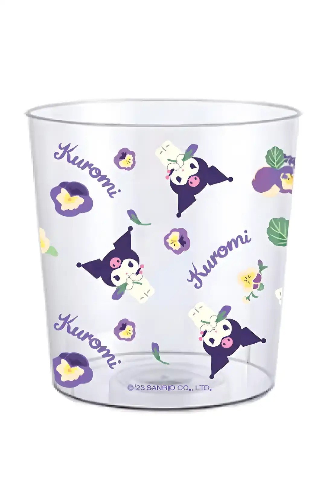 Sanrio Lisanslı Çiçek Desenli PET Şeffaf Çöp Kovası - Kuromi