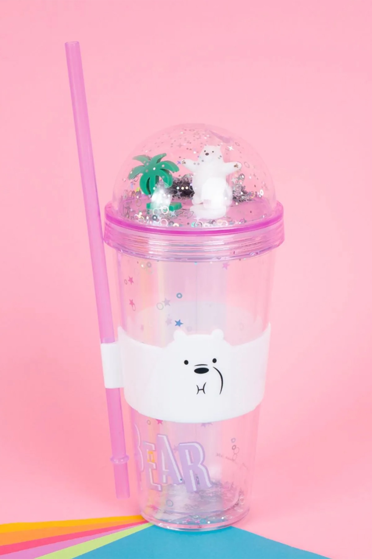 We Bare Bears Lisanslı Pipetli Ve Kapaklı Simli Plastik Suluk (Outlet)