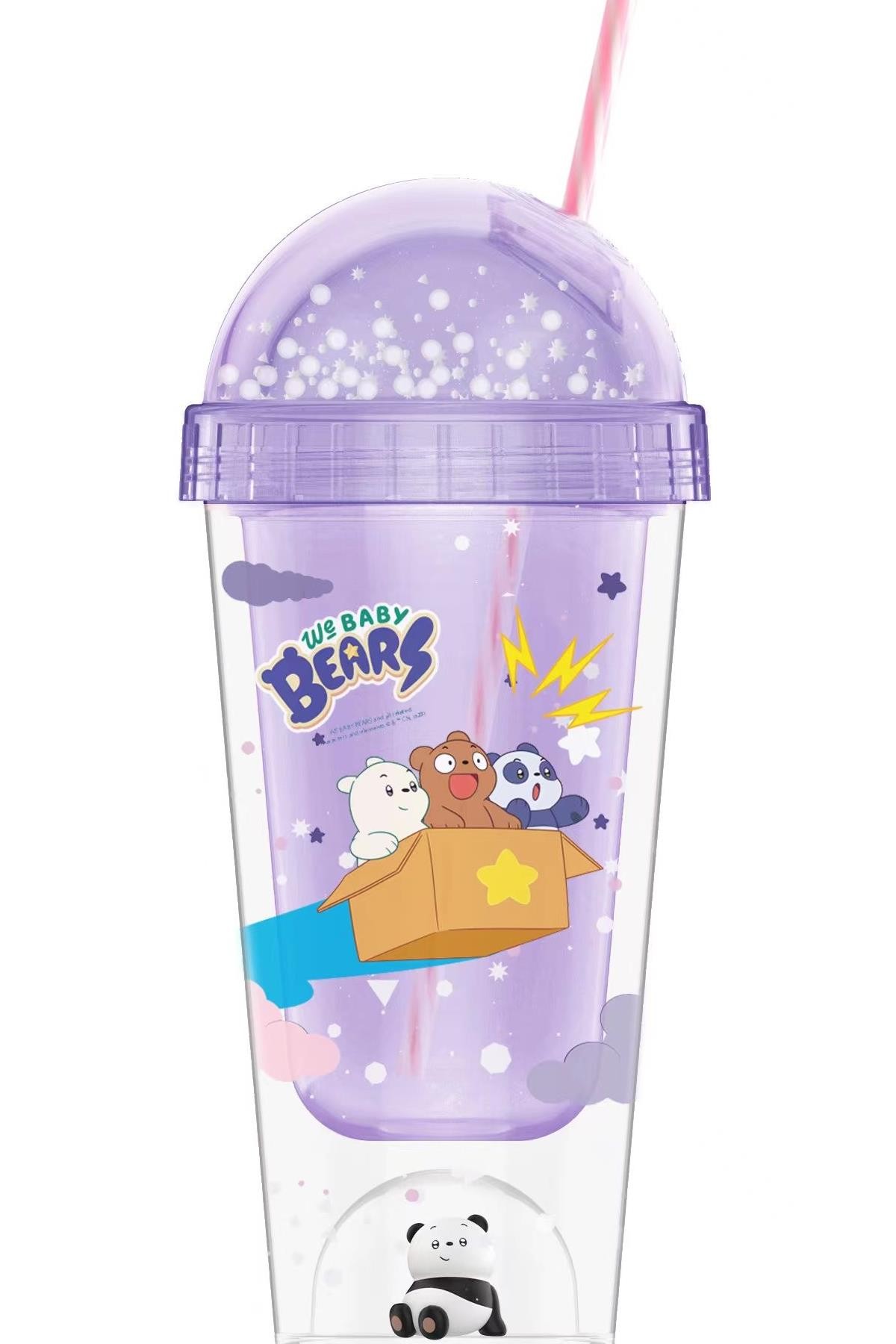 We Baby Bears Lisanslı Figür Detaylı Pipetli Plastik Şişe (350Ml) - Mor