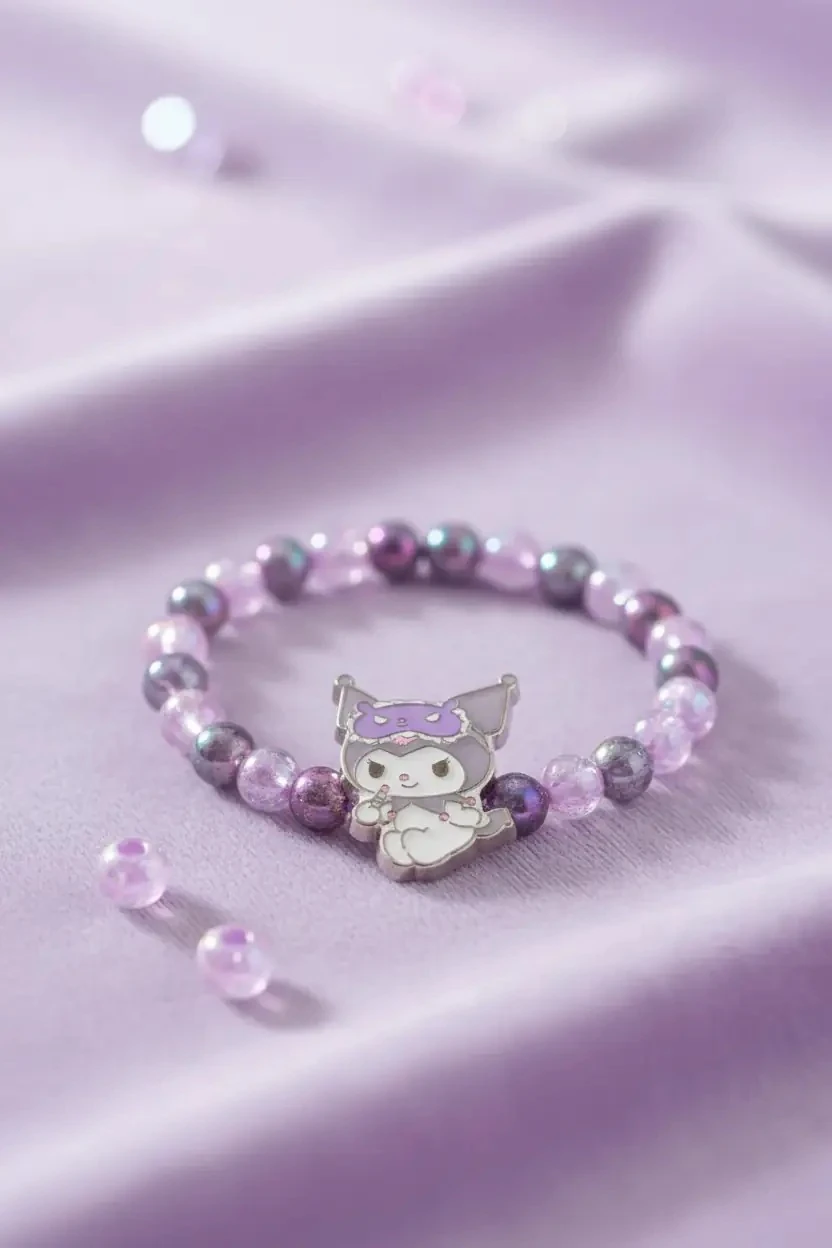 Sanrio Lisanslı Kuromi Boncuklu Saç Tokası – Şık ve Esnek Tasarım