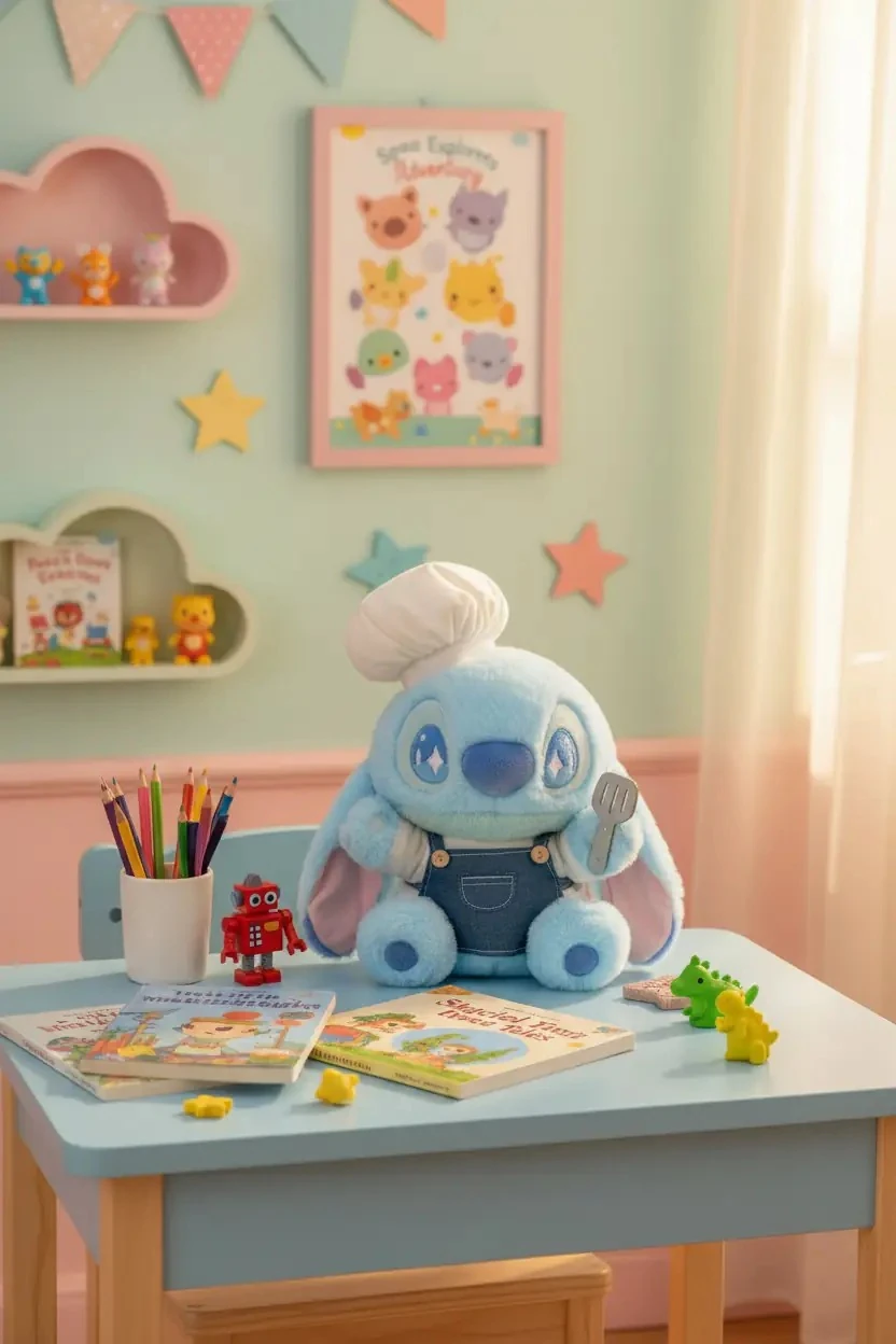 Disney Lilo & Stitch Lisanslı Peluş Oyuncak 35 Cm – Parti Serisi Aşçı Figürlü Oturan Tasarım