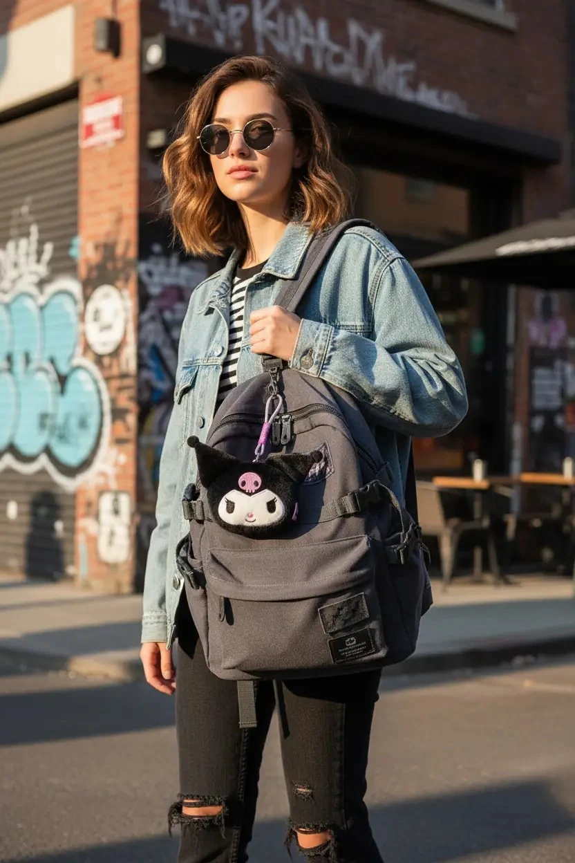 Sanrio Kuromi Lisanslı Askıı Peluş Bozuk Para Cüzdanı