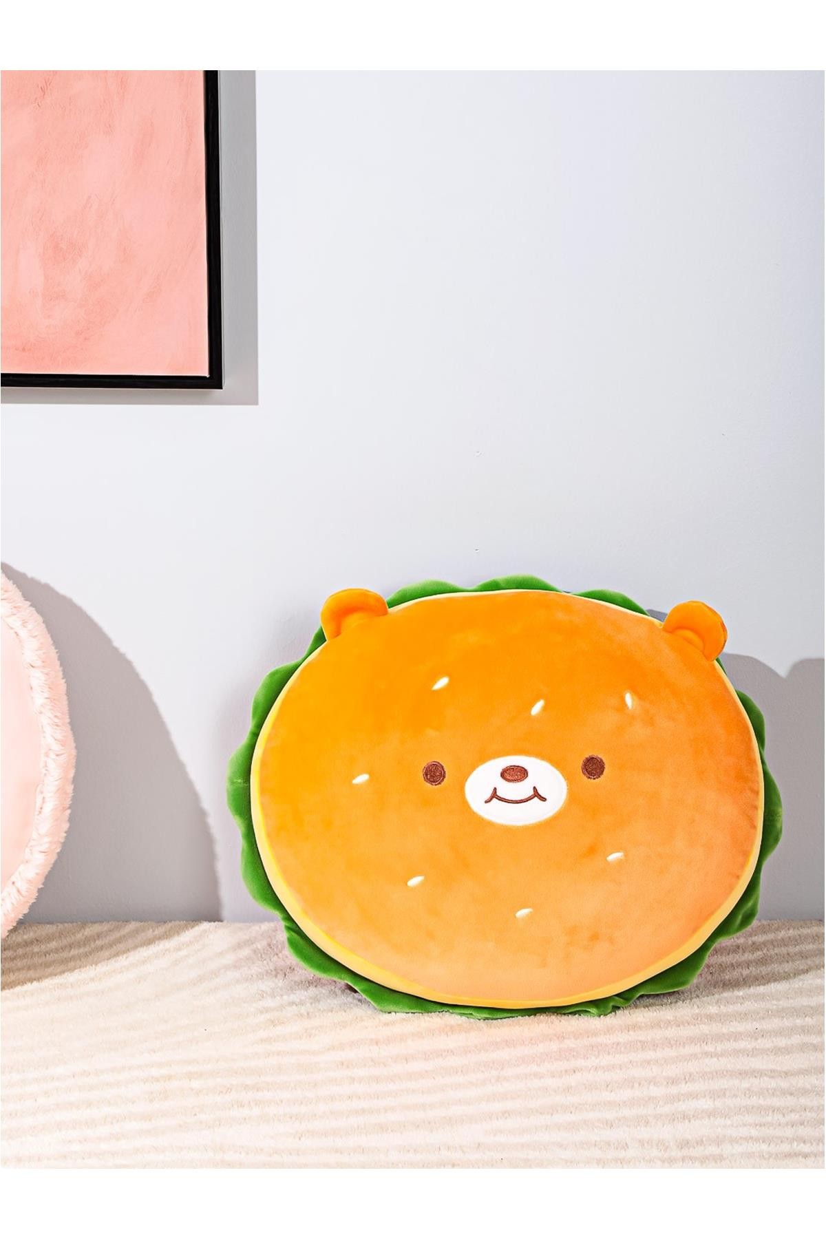 Yiyecek Serisi Shiba Inu Peluş Yastık - Hamburger 38 Cm