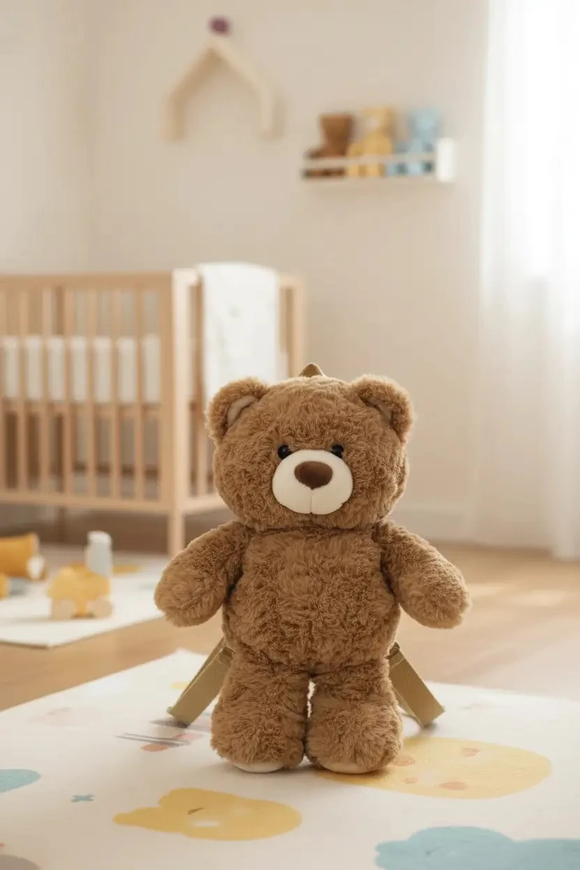 Miniso Lisanslı Hediye Ayı Peluş Sırt Çantası Kahverengi Ayarlanabilir Askılı Çocuk Çantası