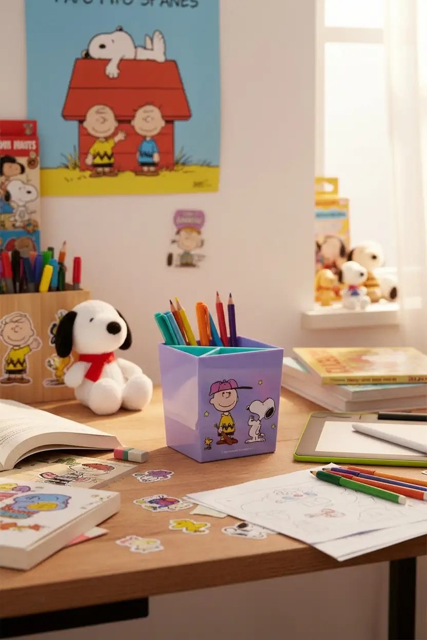 Snoopy Lisanslı Vintage Serisi 3 Bölmeli Kalemlik (Mor)