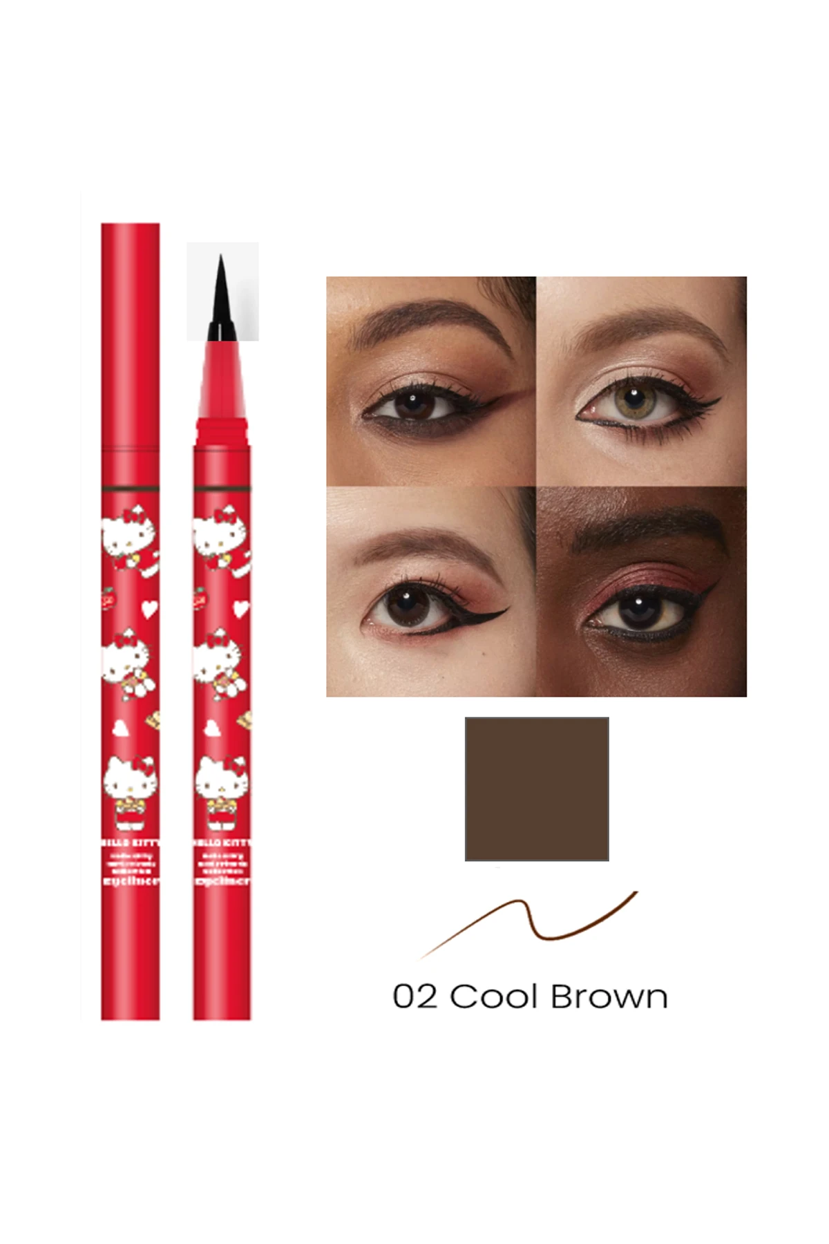 Sanrio Lisanslı Hello Kitty Likit Eyeliner (02 Koyu Kahveren