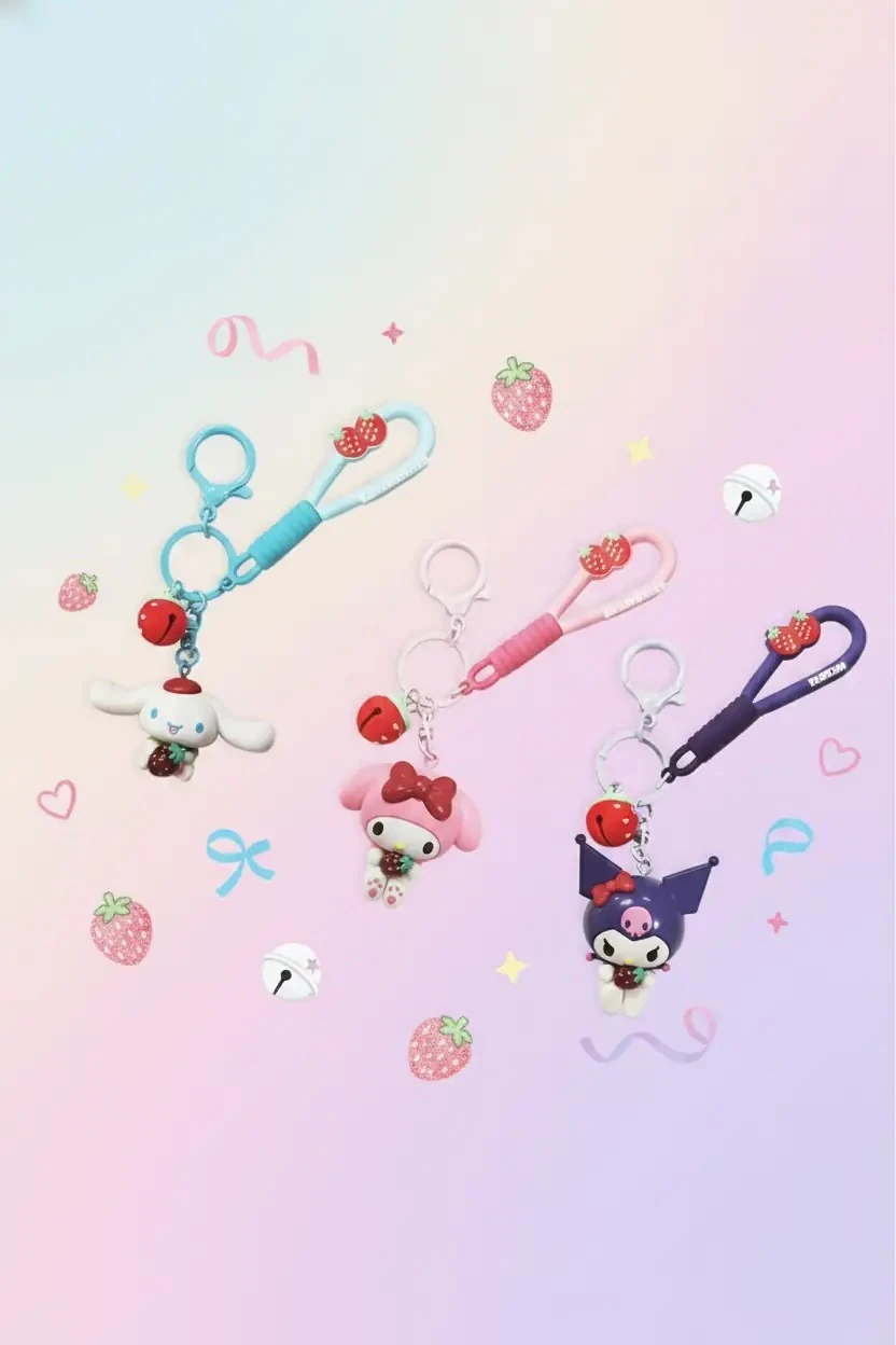 Sanrio Lisanslı Çilek Serisi Pvc Anahtarlık – Renkli Ve Esnek Çanta Aksesuarı 18,4 Cm