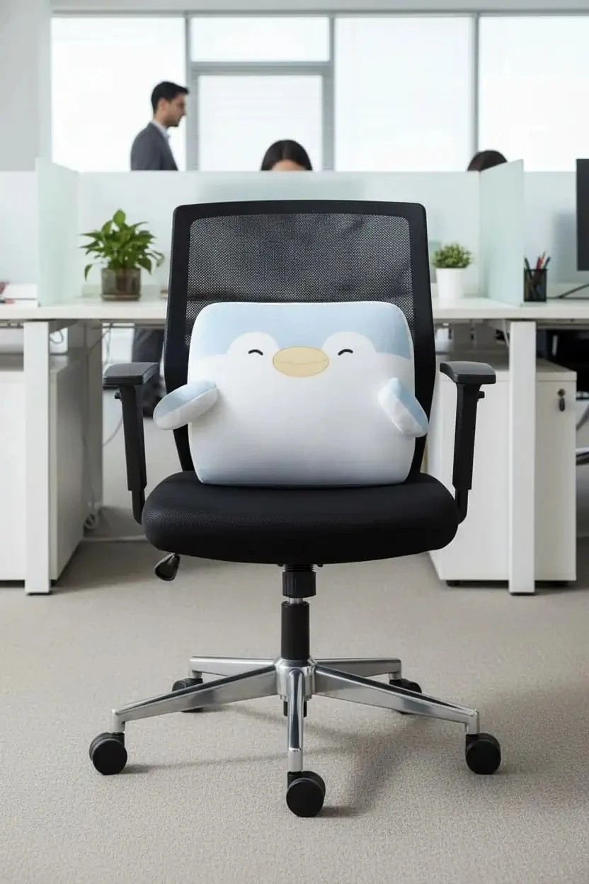 Hafızalı Sünger Kadife Dokulu Peluş Bel Destek Yastığı - Penguen