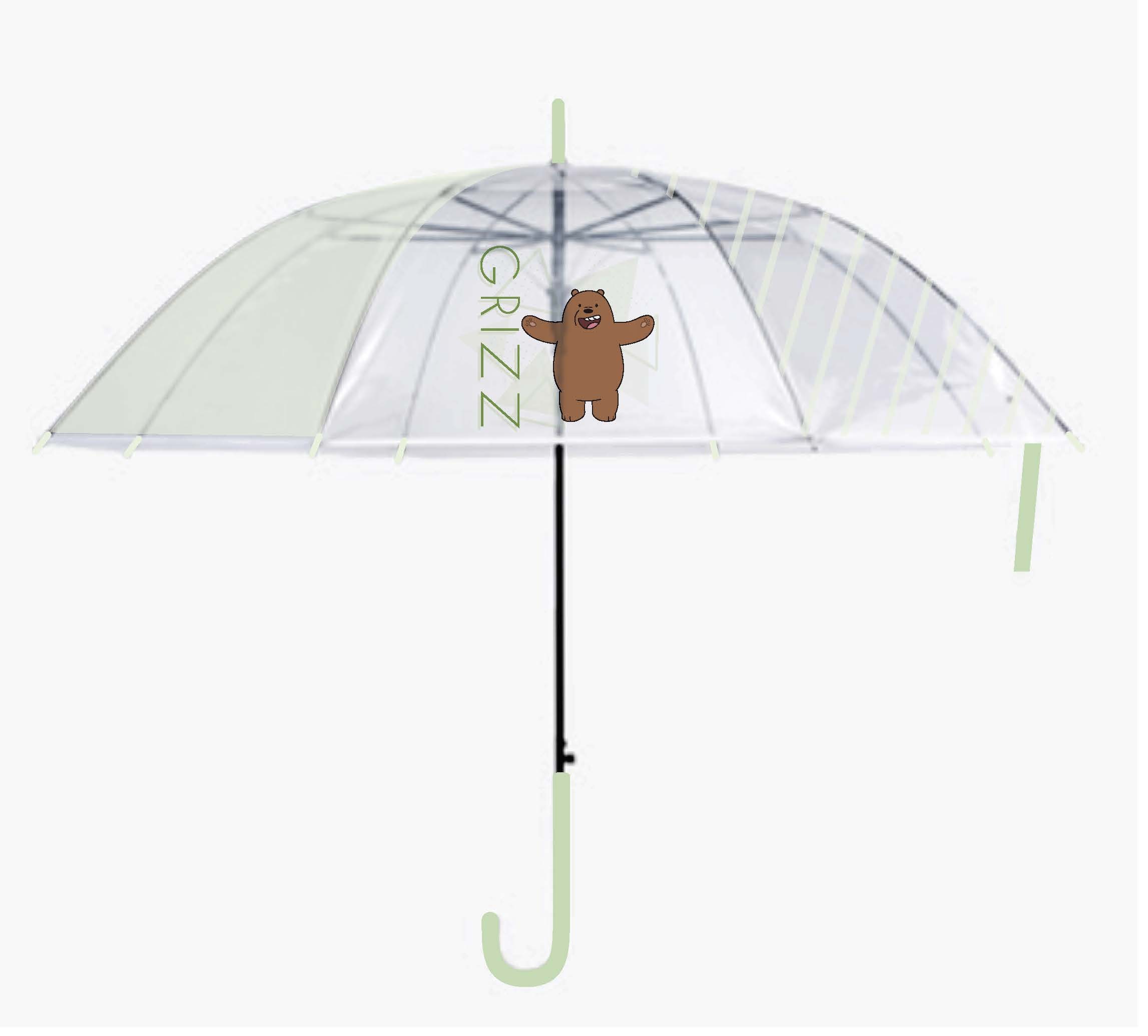 We Bare Bears Lisanslı Uzun Saplı Transparan Şemsiye - Boz Ayı 