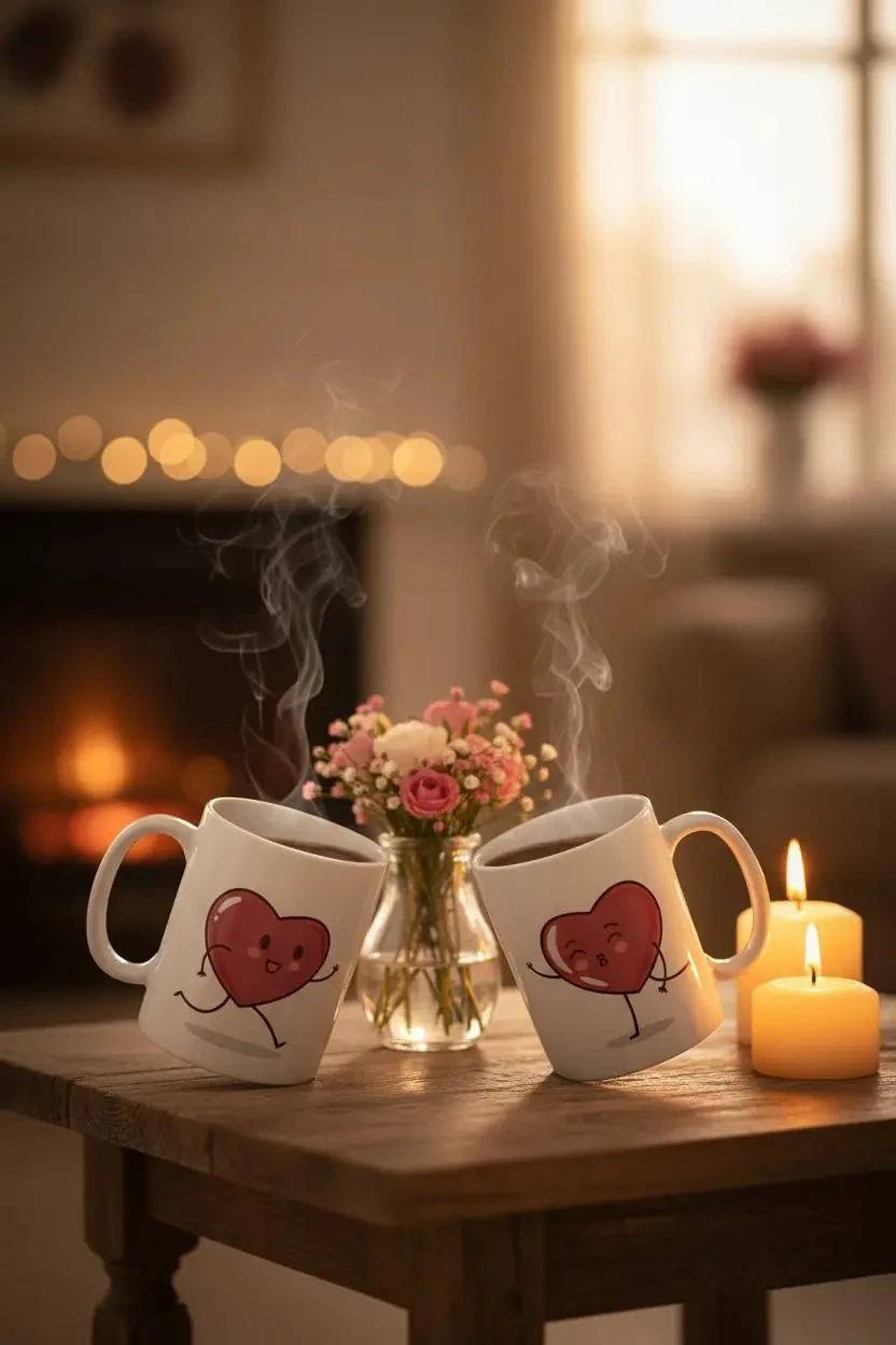 Kalp Figürlü Sevimli Kupa Seti - 2'li