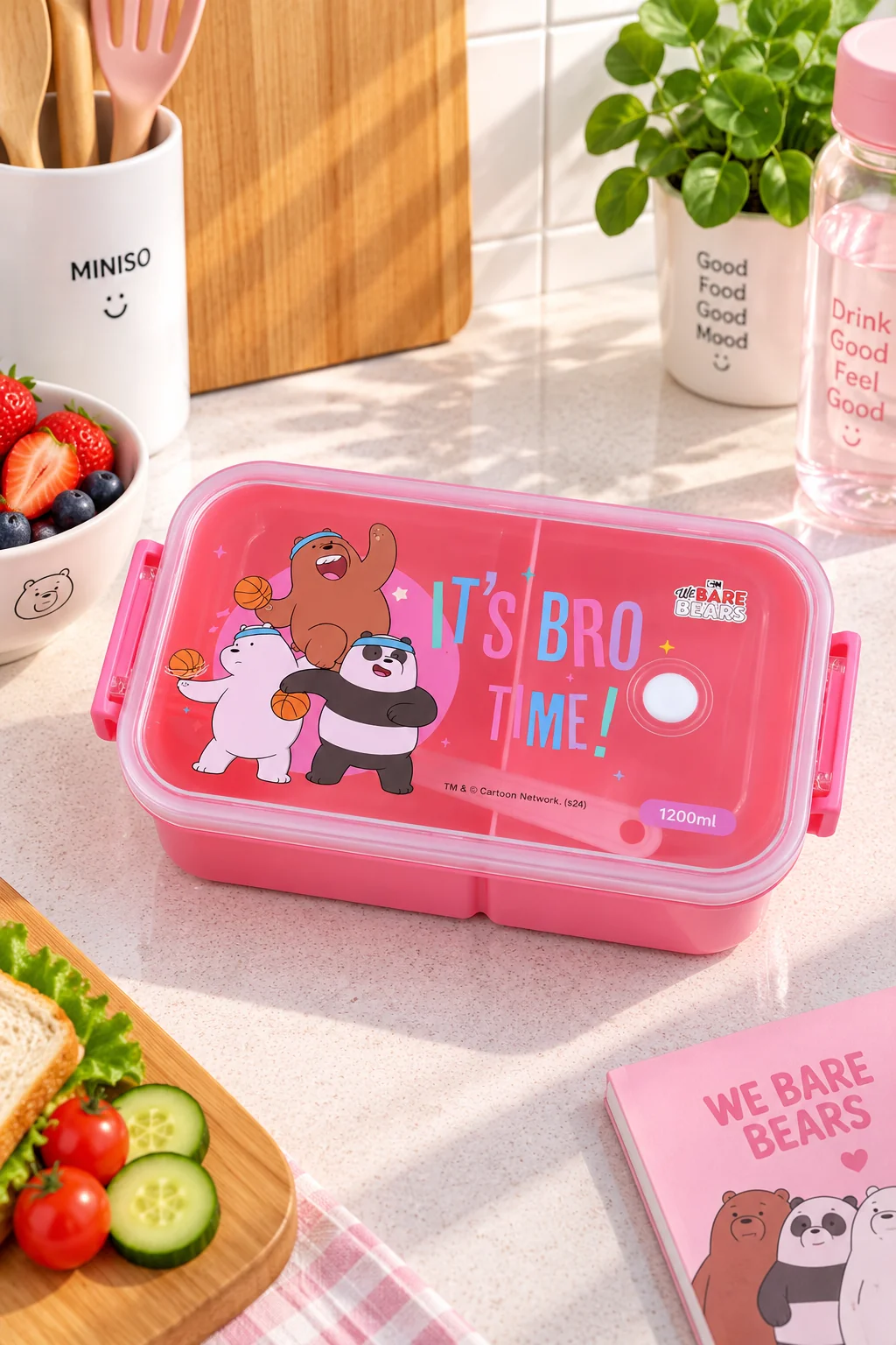 We Bare Bears Lisanslı Bölmeli Yemek Kabı 1200ml - Mikrodalga Uyumlu Sızdırmaz Beslenme Kutusu