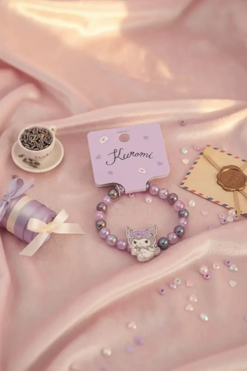 Sanrio Lisanslı Kuromi Boncuklu Saç Tokası – Şık ve Esnek Tasarım
