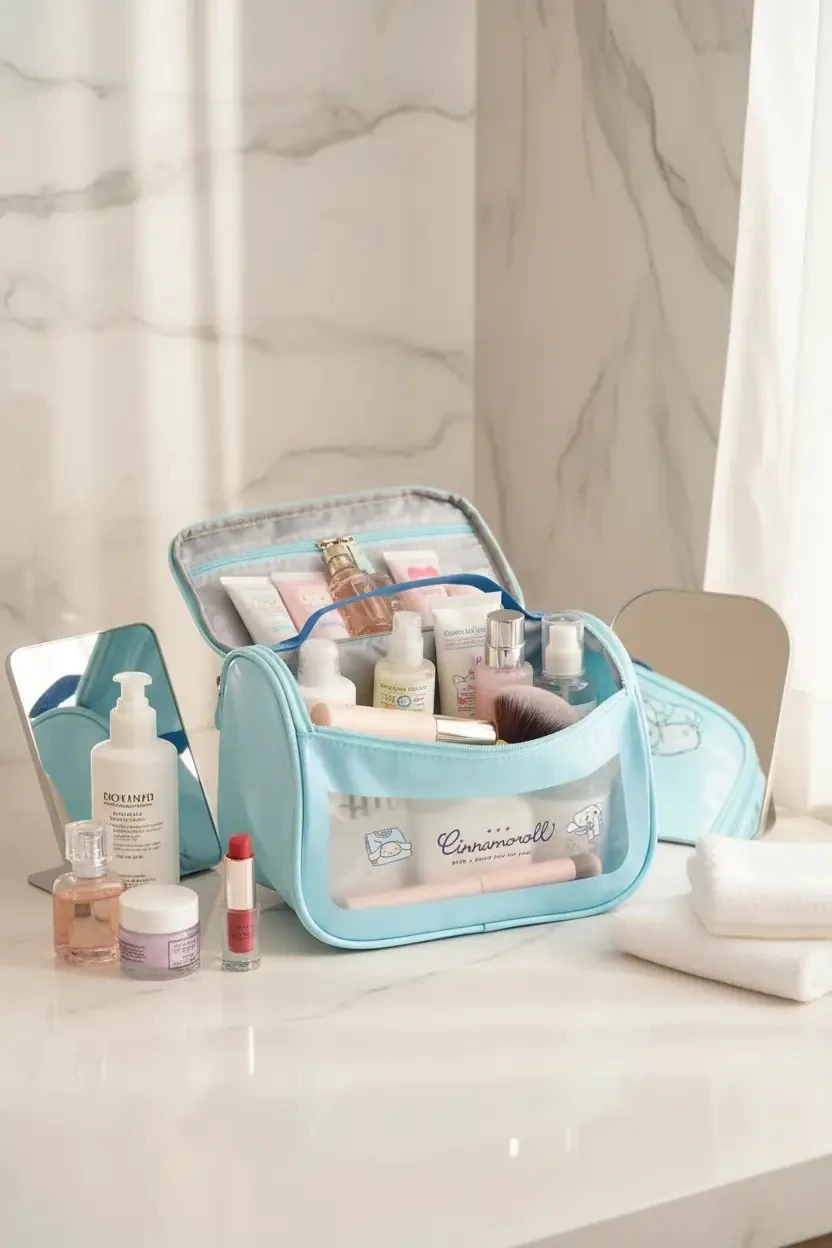 Sanrio Lisanslı Cinnamoroll Makyaj Seyahat Çantası - Geniş İç Hacimli Fermuarlı Kozmetik Düzenleyici