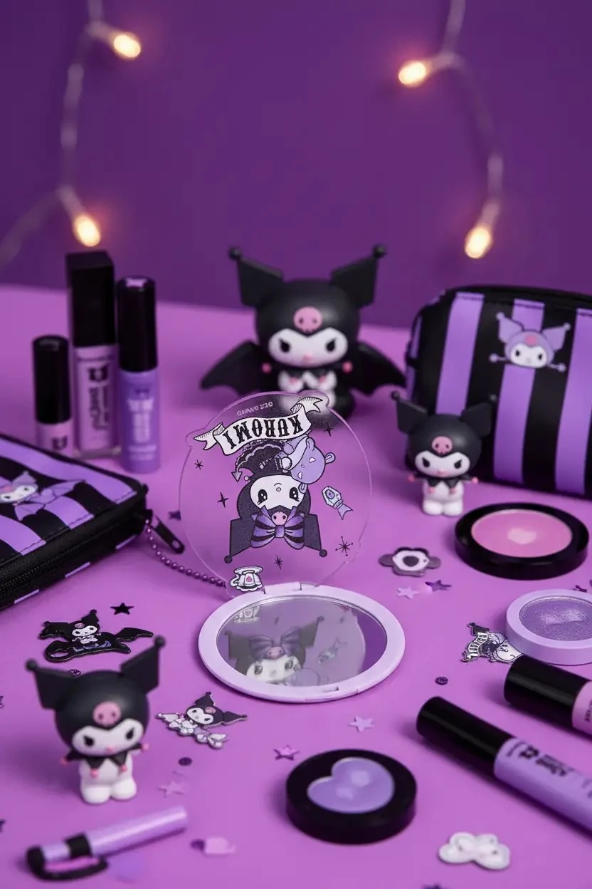 Sanrio Lisanslı Kuromi Akrilik Dönebilen Taşınabilir Ayna – Masa Üstü Pratik Tasarım 15 Cm