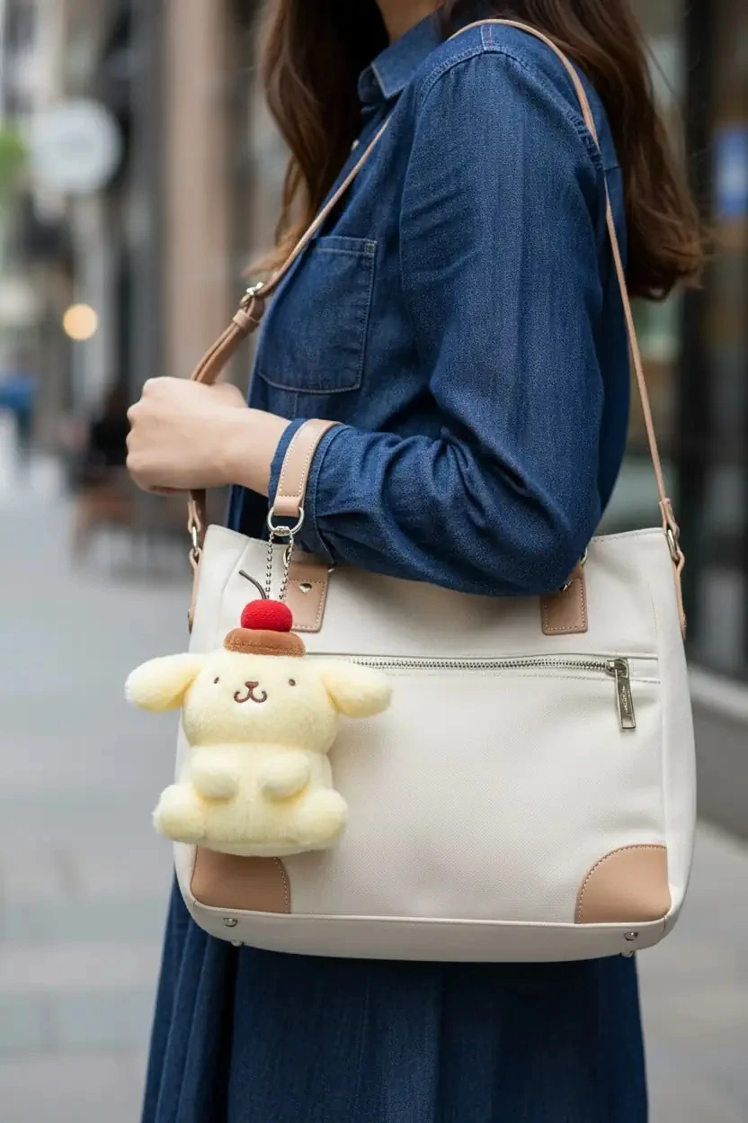 Sanrio Lisanslı Kiraz Serisi Peluş Çanta Süsü Anahtarlık 10Cm - Pompompurin