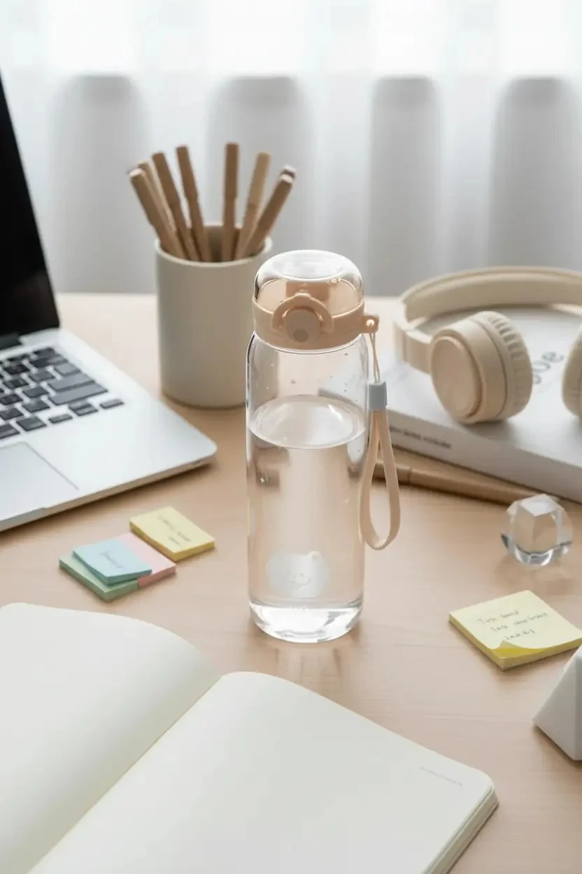 Miniso Lisanslı Hayvan Serisi Kapaklı Plastik Şişe Bej 620 Ml – Kayışlı