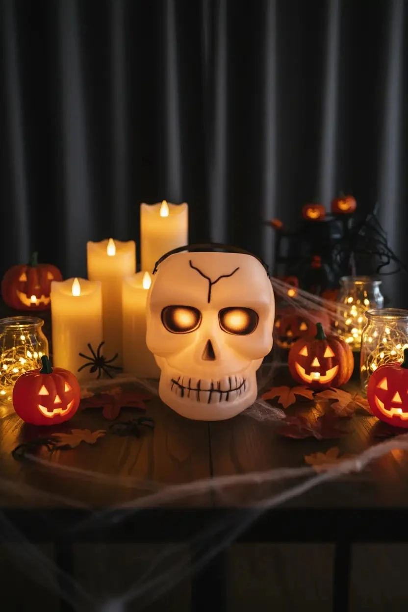 Halloween Beyaz Kuru Kafa Işıklı