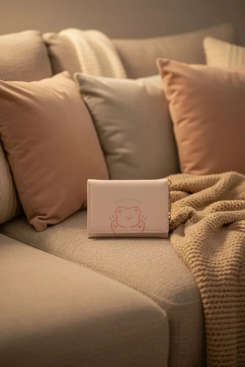 Küçük Ayı Serisi Üç Bölmeli Kadın Cüzdanı (Pembe)