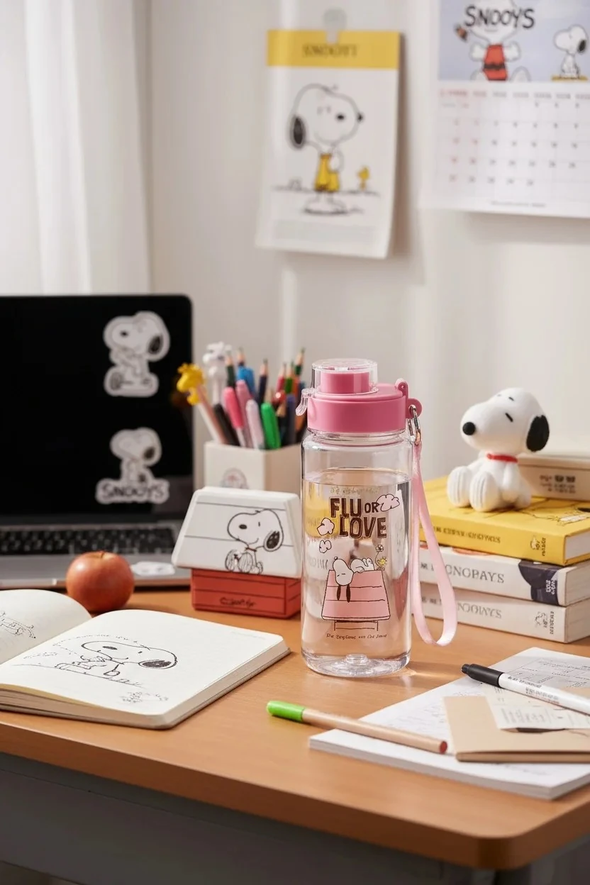 Snoopy Lisanslı Askılı Plastik Su Kabı 640 ml (Pembe)