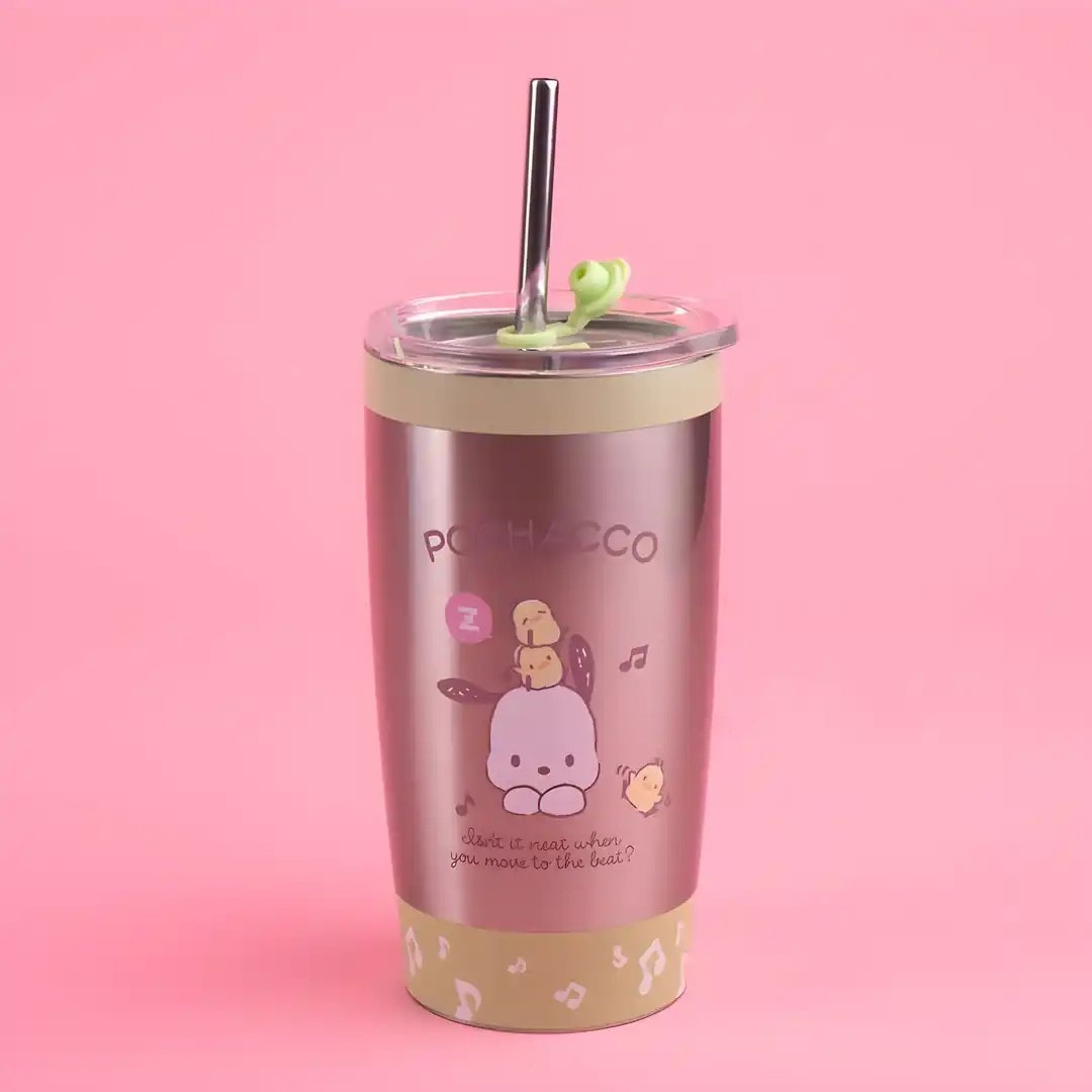 Sanrio Lisanslı Metal Pipetli Kapaklı Termos (530ml) - Pochacco