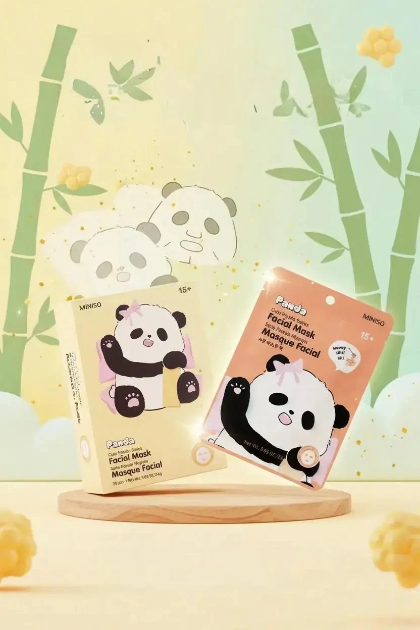 Miniso Lisanslı Sevimli Panda Serisi Yüz Maskesi – Besleyici Bal Özlü 17 Cm