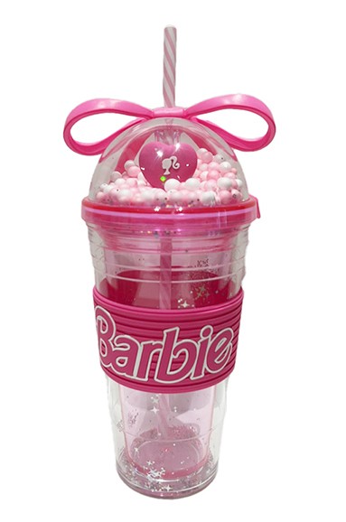 Barbie Lisanslı Pembe Serisi Fiyonklu Pipetli Plastik Şişe