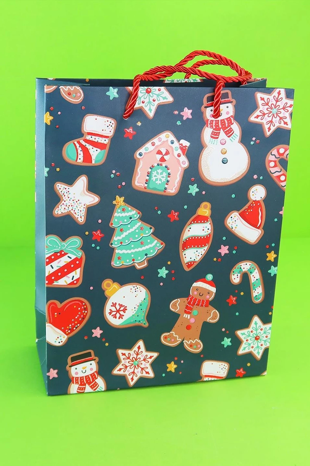  Yılbaşı Yıldızlı Karton Çanta 23x18 Cm