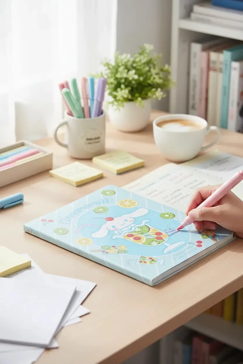 Sanrio Lisanslı Cinnamoroll EVA Kapaklı Renkli Yapraklı Defter – Yumuşak Kapaklı Not Defteri 96 Yaprak