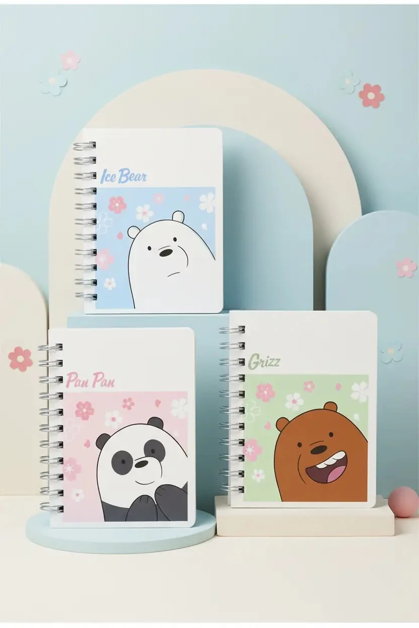 Miniso Lisanslı We Bare Bears Spiralli Defter – Sevimli Karakter Tasarımlı ve Dayanıklı Not Defteri 10,7 Cm