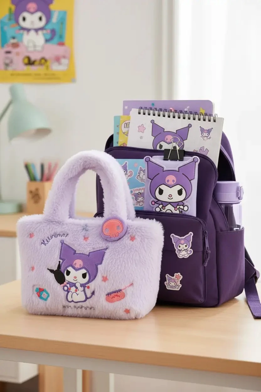 Sanrio Lisanslı Kuromi Peluş Öğle Yemeği Çantası