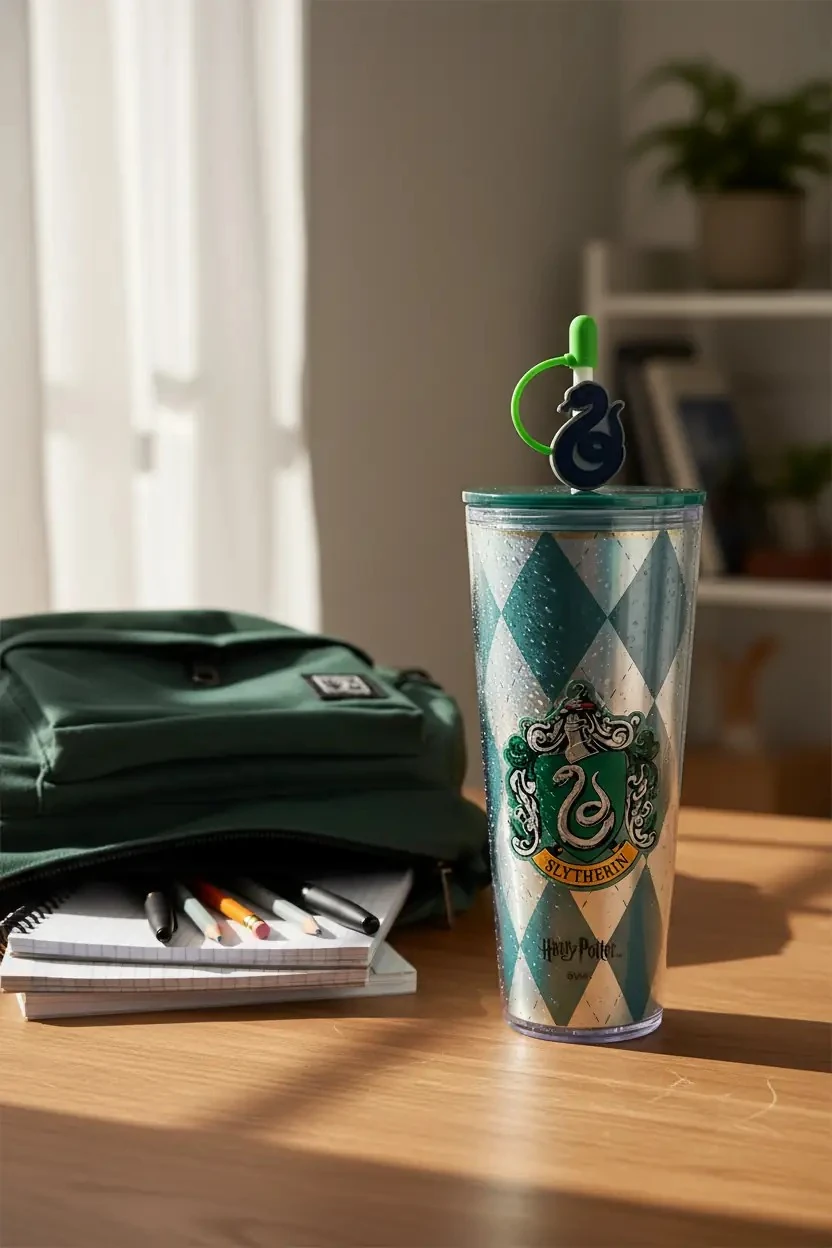 Harry Potter Lisanslı Slytherin  Çift Cidarlı Pipetli Plastik Şişe