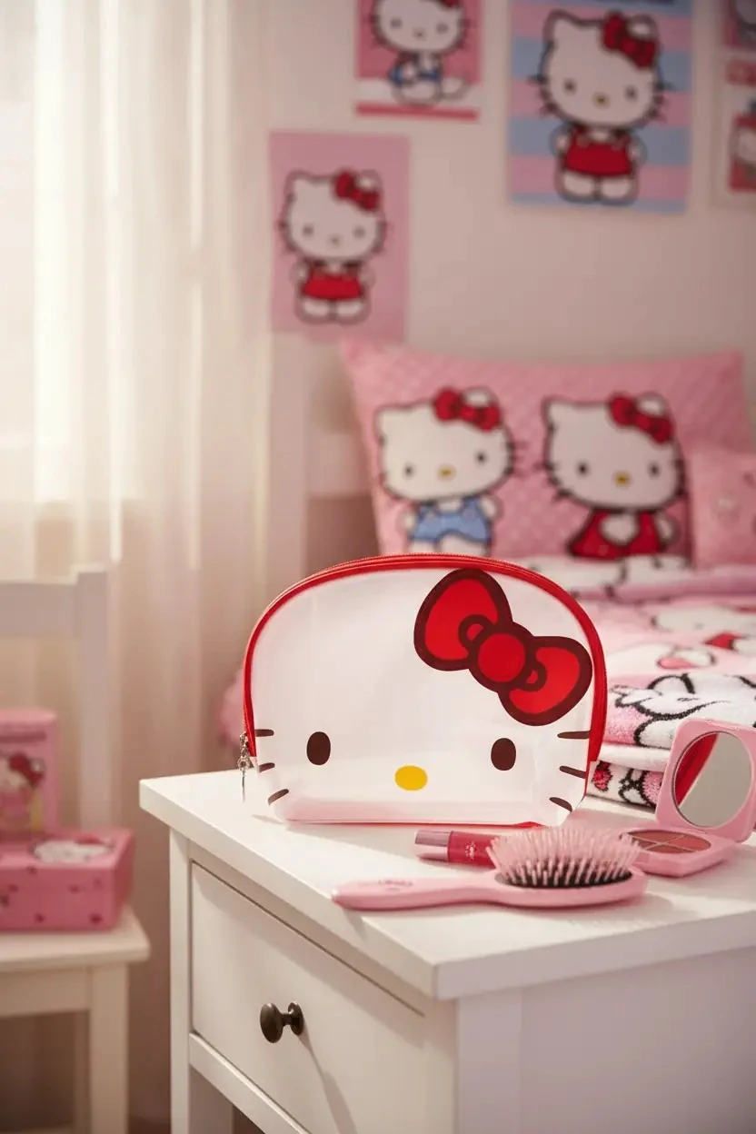 Hello Kitty Lisanslı File Kabuk Makyaj Çantası