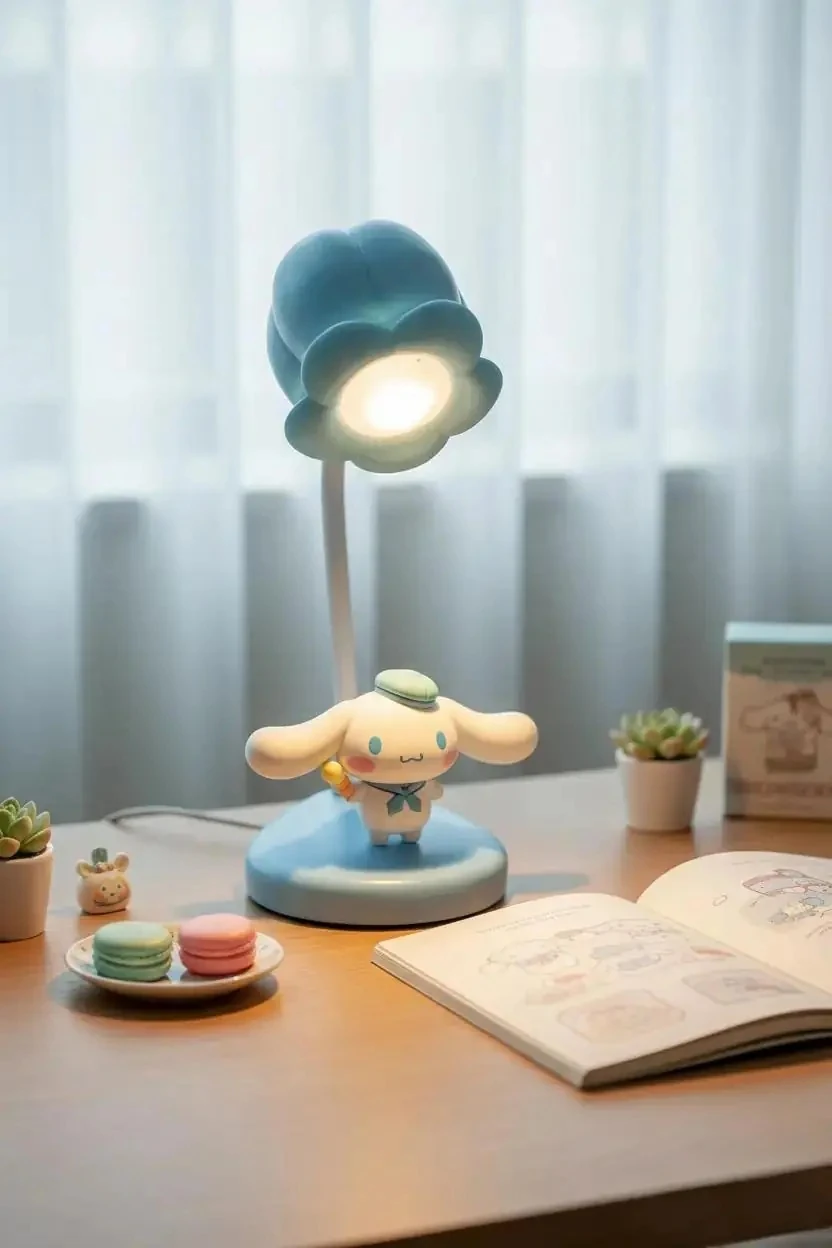 Sanrio Lisanslı Cinnamoroll Yaz Plajı Serisi Göz Yormayan LED Aydınlatmalı Dekoratif Mini Masa Lambası