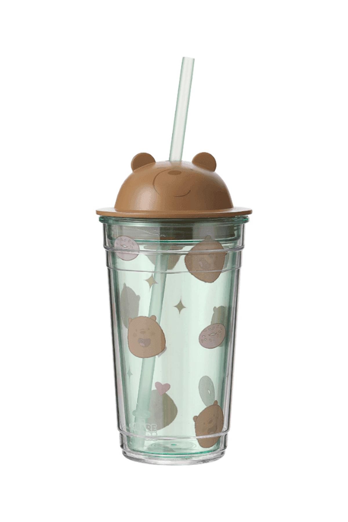 We Bare Bears Lisanslı Pipetli Şeffaf Plastik Şişe 440Ml (Grizzly)