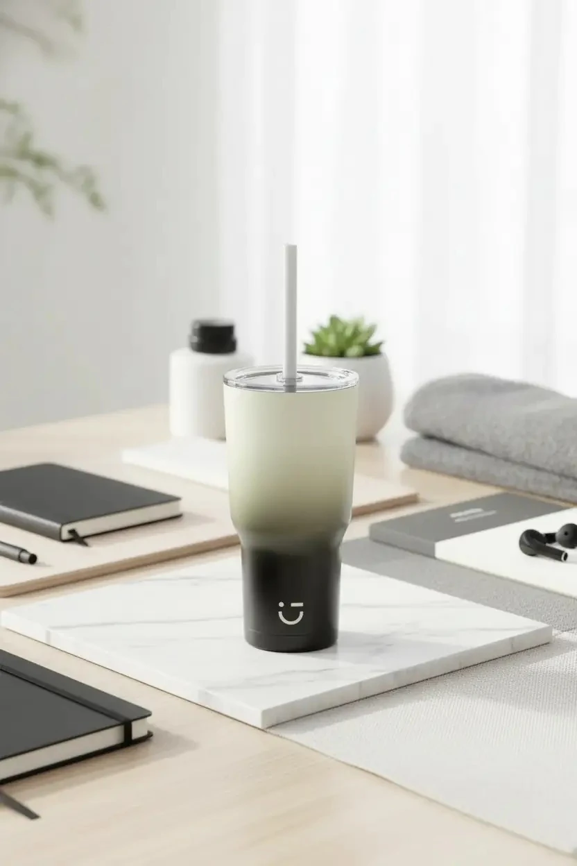 Miniso Lisanslı Gradyan Renkli Pipetli Çelik Matara 580 Ml – 304 Paslanmaz Çelik Siyah Seri
