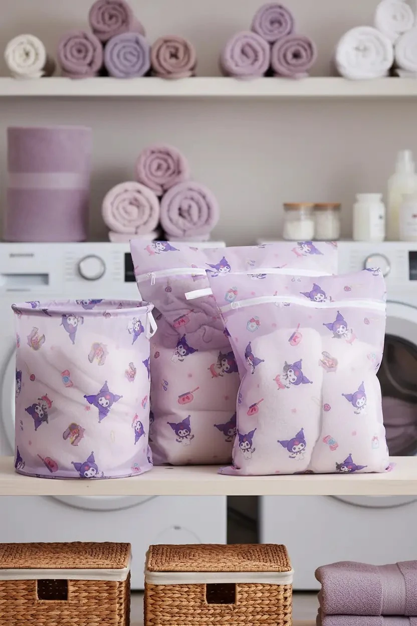 Sanrio Lisanslı Kuromi Çamaşır Torbası – 3’lü Set Hassas Koruma Sağlayan File