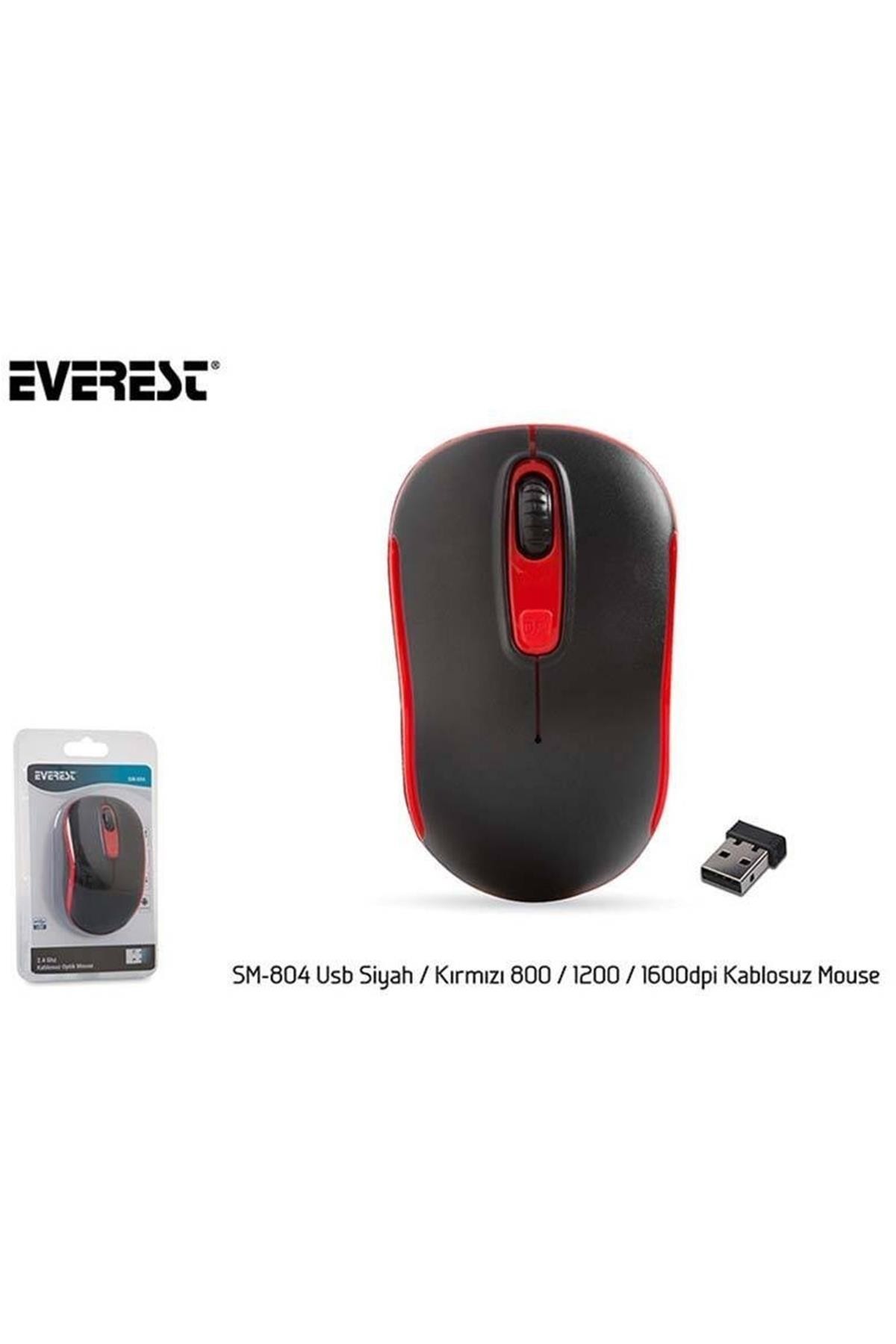 Siyah/Kırmızı Everest Sm-804 Usb 800/1200/1600Dpi Kablosuz Mouse
