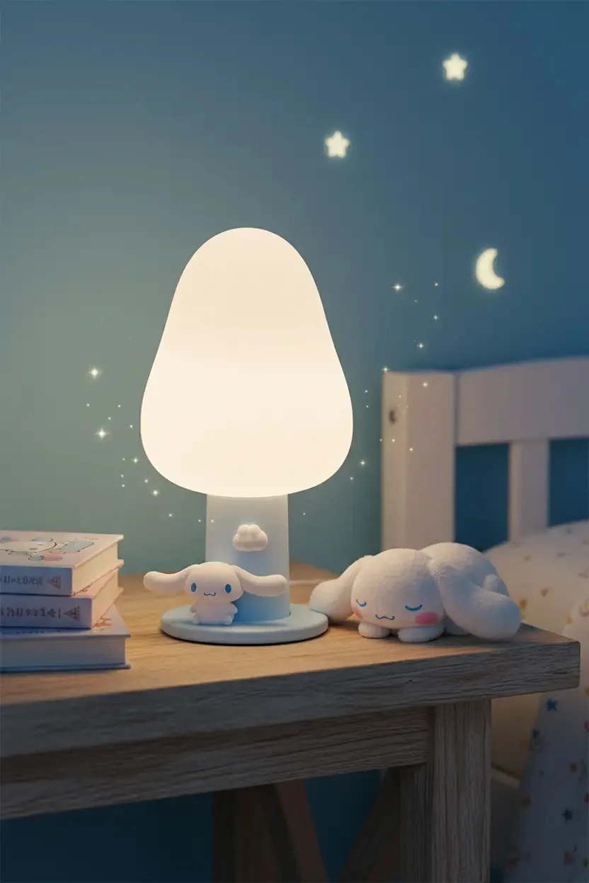 Sanrio Lisanslı Cinnamoroll LED Gece Lambası – Yumuşak Işıklı Mantar 10,5 Cm