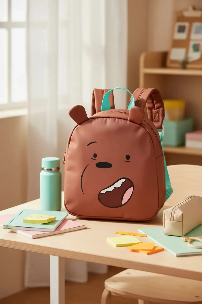 We Bare Bears Lisanslı Boz Ayı Mini Sırt Çantası – Su Geçirmez ve Hafif Günlük Çanta 24 Cm
