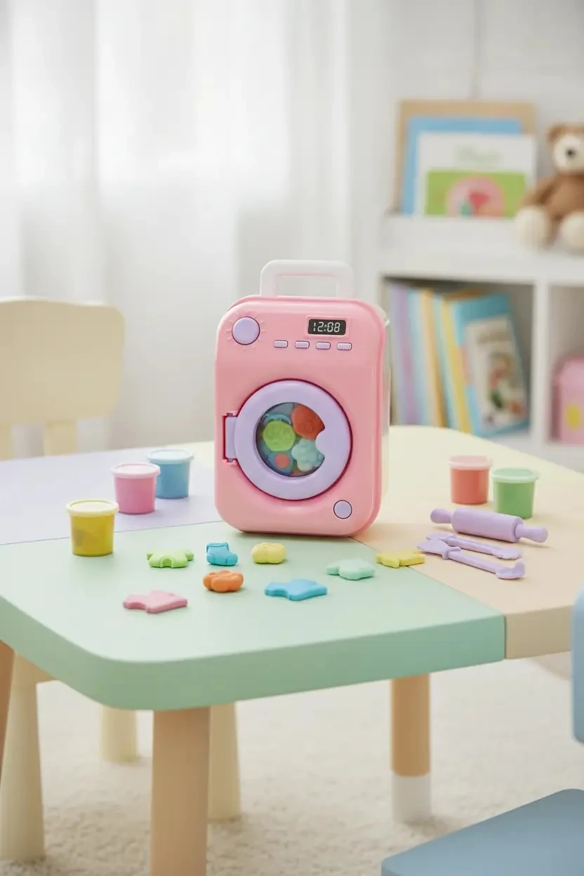 Miniso Lisanslı Pembe Çamaşır Makinesi Oyun Hamuru Seti