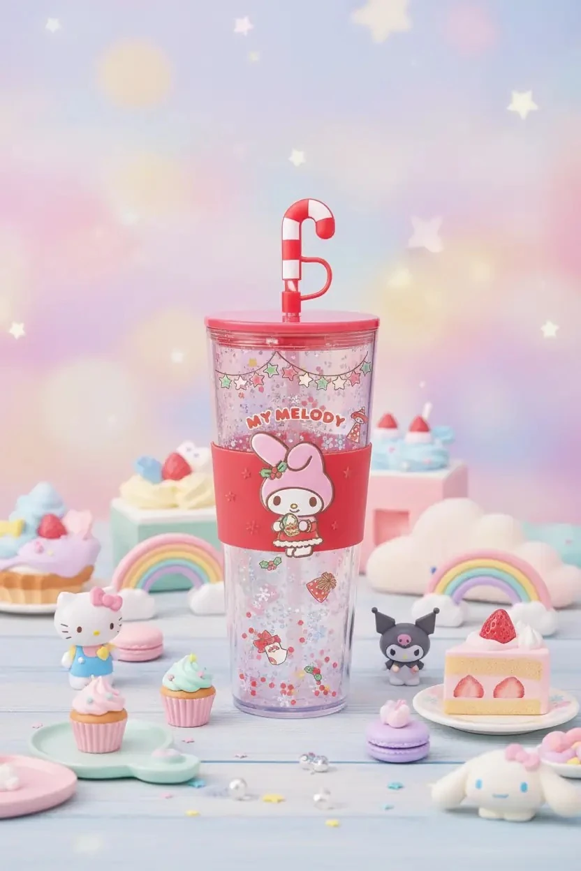 Sanrio Lisanslı Yılbaşı Koleksiyonu Çift Cidarlı ve Pipetli Şişe - My Melody